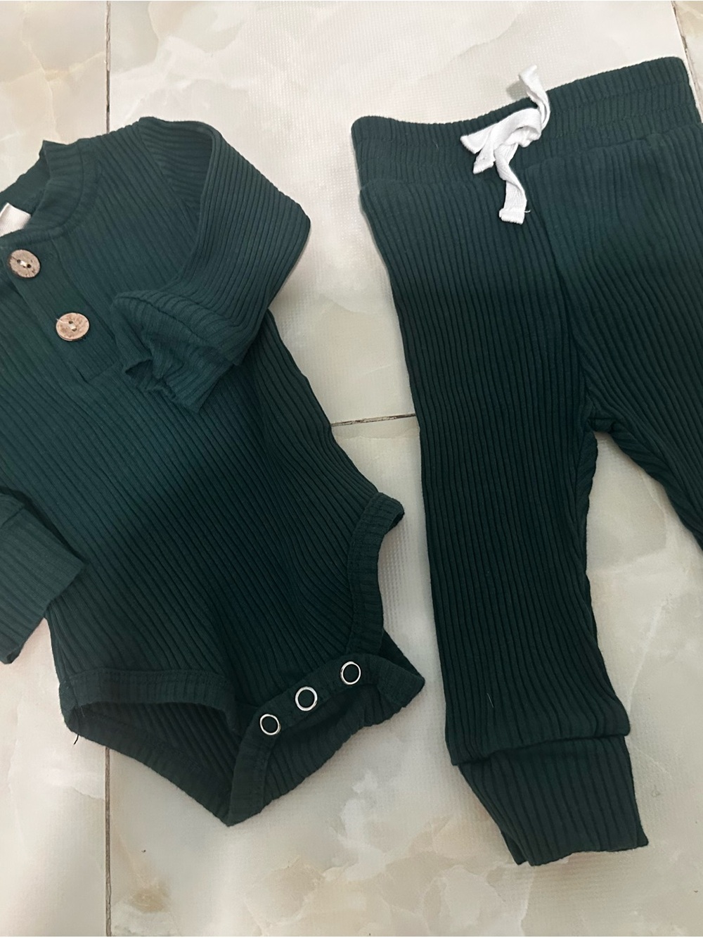 Ribbed Baby Two-Piece Set in Deep Green 60cm 3-6 months